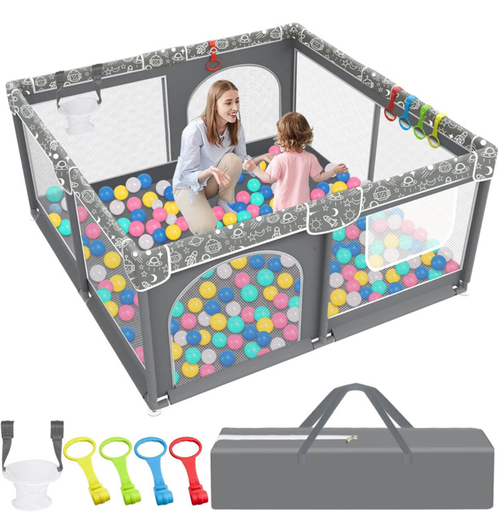 Baby Playpen Large 50x50 inch Sturdy Safety Play Yard Playpen for Babies and Toddlers with Soft Breathable Mesh grey