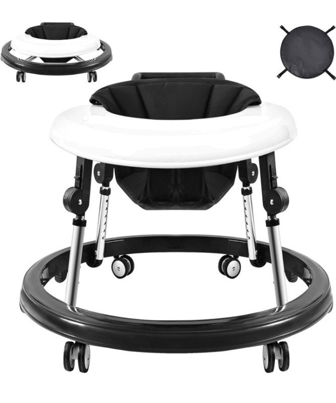 Baby Walker Foldable 9-Gear Height Adjustable with Wheels and Foot Pads and Activity Center Bouncer Combo for Boys and Girls 6-24 Months