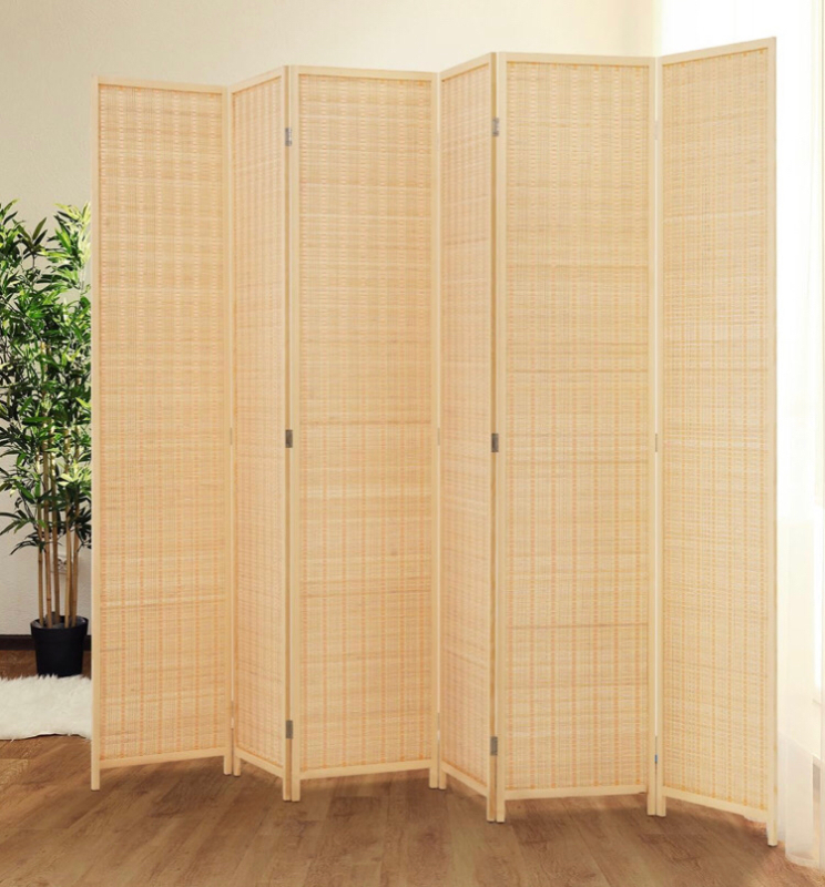 6 Panel Bamboo Room Divider Partition Beige