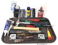 Assorted Tools, Lubes, Hammers, Tape Measures & Key-Hider