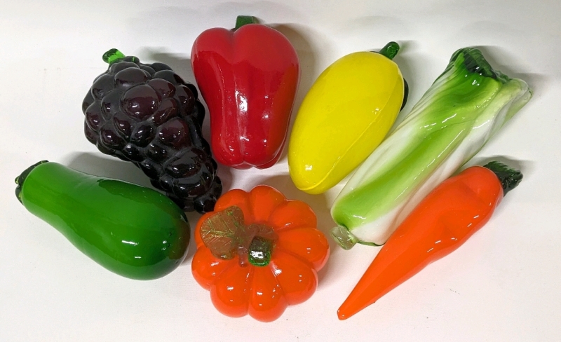 7 Decorative Blown Glass Fruits & Vegetables