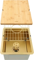 New LQS Bar Gold Undermount Bar Sink - 15" x 17", 16 With Cutting Board and Sink Protector