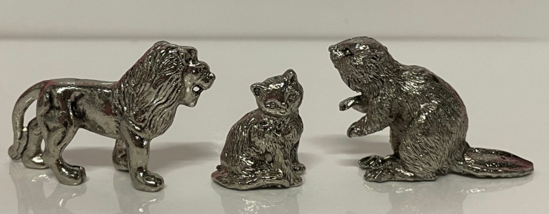 36 Vintage Cast Pewter miniatures : small cat, Large tiger & beaver (12 ea)