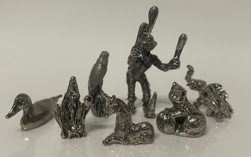 New - Miniature Pewter Figurines , 80+ Figurines . Unicorn , Cat , Elephant , Wizard , Eagle , Duck , Juggler