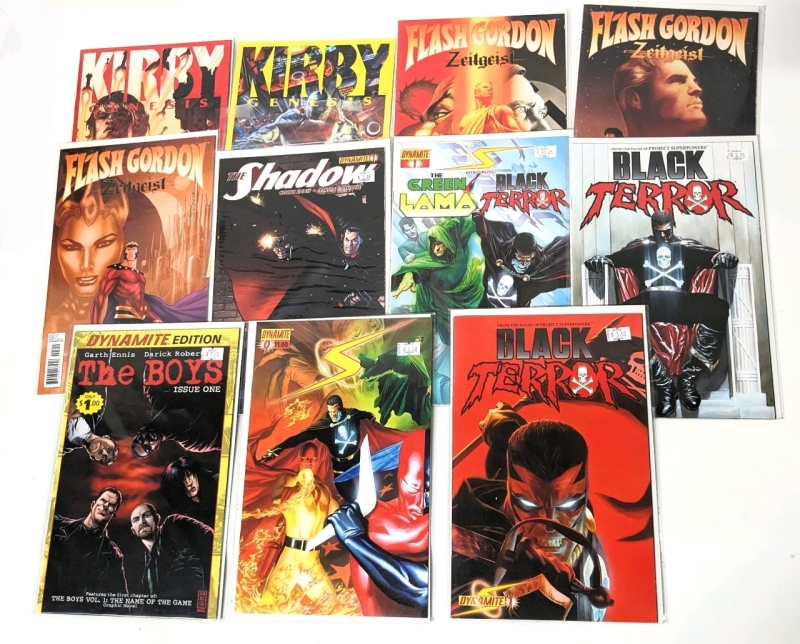 11 Dynamite Comic Books : Kirby Genesis, Flash Gordon Zeitgeist, The Shadow, The Green Lama & Black Terror, Black Terror, The Boys +