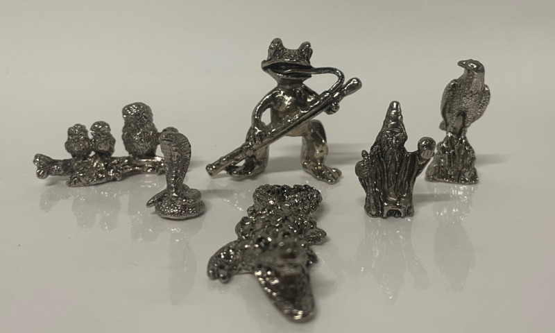 New - Miniature Pewter Figurines , 60+ Figurines . Cobra , Allogator , Owl , Frog , Wizard , Eagle