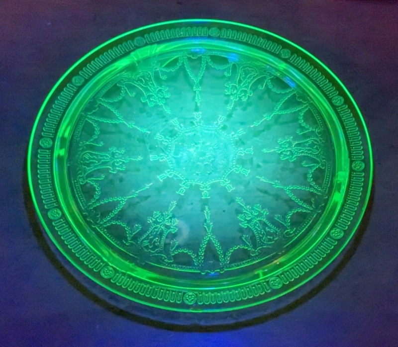 Vintage Uranium Glass Footed Plate / Cake Stand