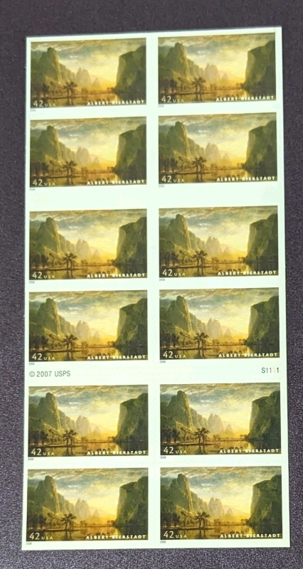 2008 US Postal ' American Treasures : Albert Bierstadt ' 42 Cent Postage Stamp Panel - 20 Stamps