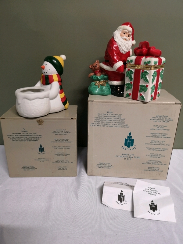 2x Partylite Snowman & Santa Votive Holders