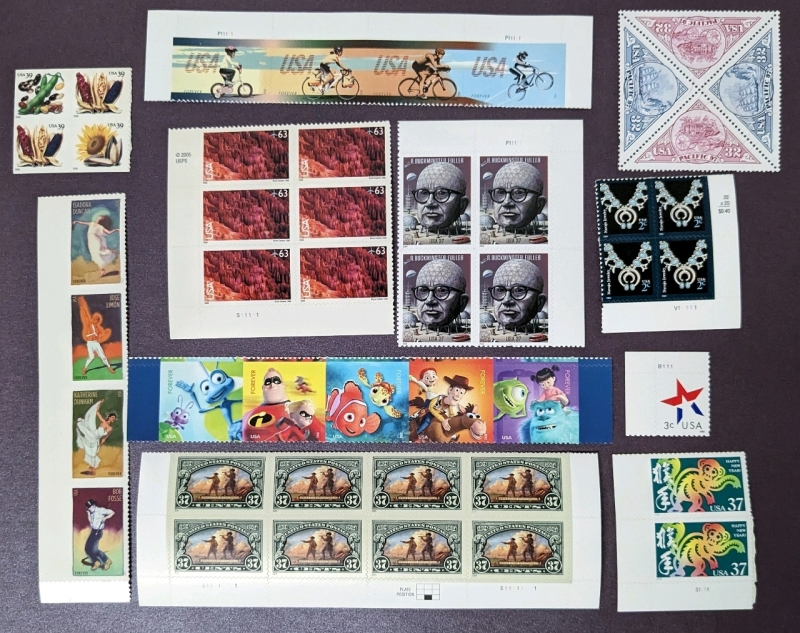 Various Years & Designs US Postal Postage Stamp Panels & Single Stamp - 46 Stamps Total