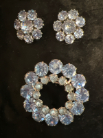 Early Sherman Brooch & Earrings Light Sapphire Swavorski