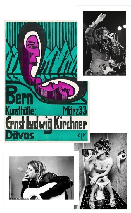 4 New POSTERY Posters : Kurt Cobain, Bob Marley, Party Pooper, Bern Kunste by Ernst Ludwig Kirchner