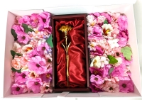 A Gorgeous Gold Carnation in Large Gift Box Surrounded by Faux Flowers