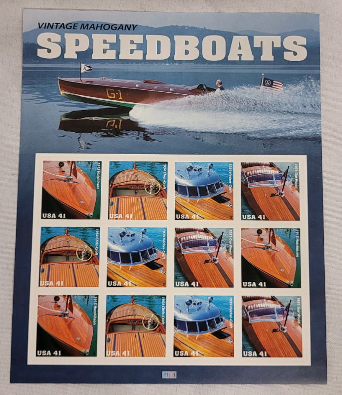 2006 US Postal ' Vintage Mahogany Speedboats ' 41 Cent Postage Stamp Panel