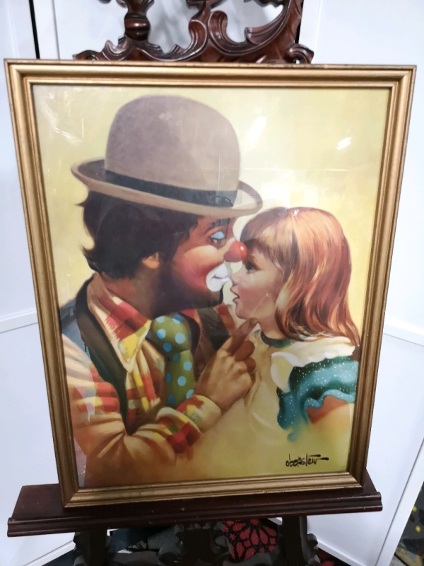 Clown with Girl Framed Print - Signed