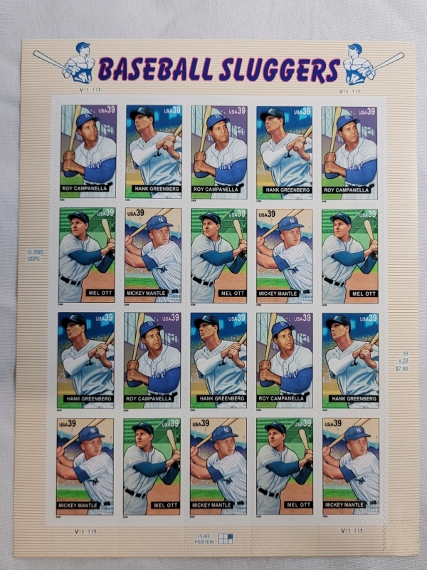 2006 US Postal ' Baseball Sluggers ' 39 Cent Postage Stamp Panel , 20 Stamps