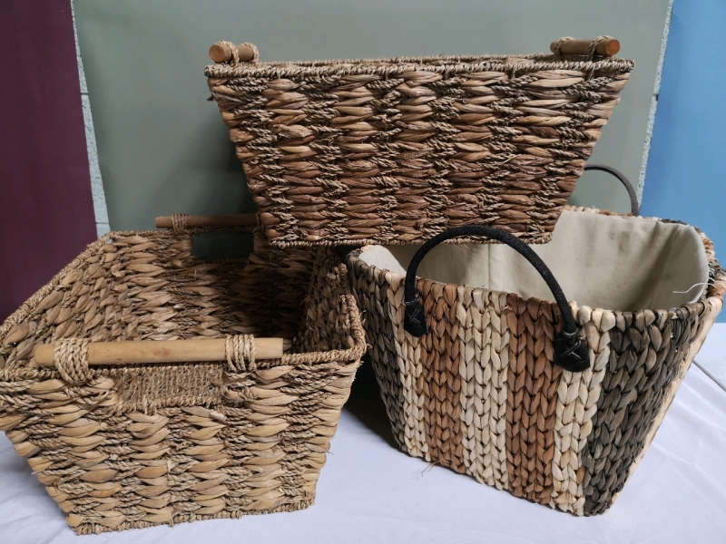 3 Woven Storage Baskets with Handles