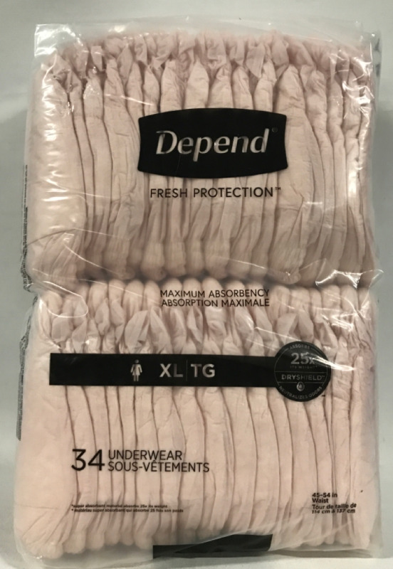 Two New Depend X-LARGE 34 Underwear