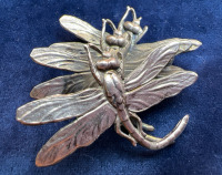 3 Dimensional Silver Dragonflies Brooch