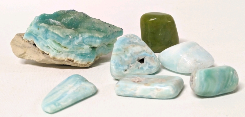 Polished & Raw Semi Precious Stones ; Larimar, Amazonite & Green Jasper