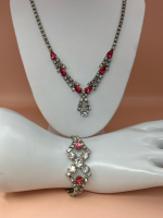 Vintage Pink & Clear Rhinestone Necklace and Bracelet