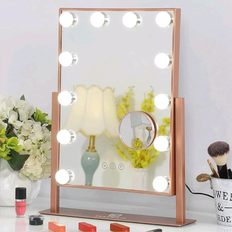 FENCHILIN Lighted Hollywood Makeup Mirror with Smart Touch Control & Detachable 10X Magnification (Rose Gold)