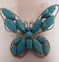 Vintage D&E Delizza and Elster Juliana Blue Milk Glass Butterfly Brooch