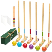 ApudArmis 28" Six Player Croquet Set with Deluxe Premiun Pine Wooden Mallets, Colored Ball, Wickets, Stakes
