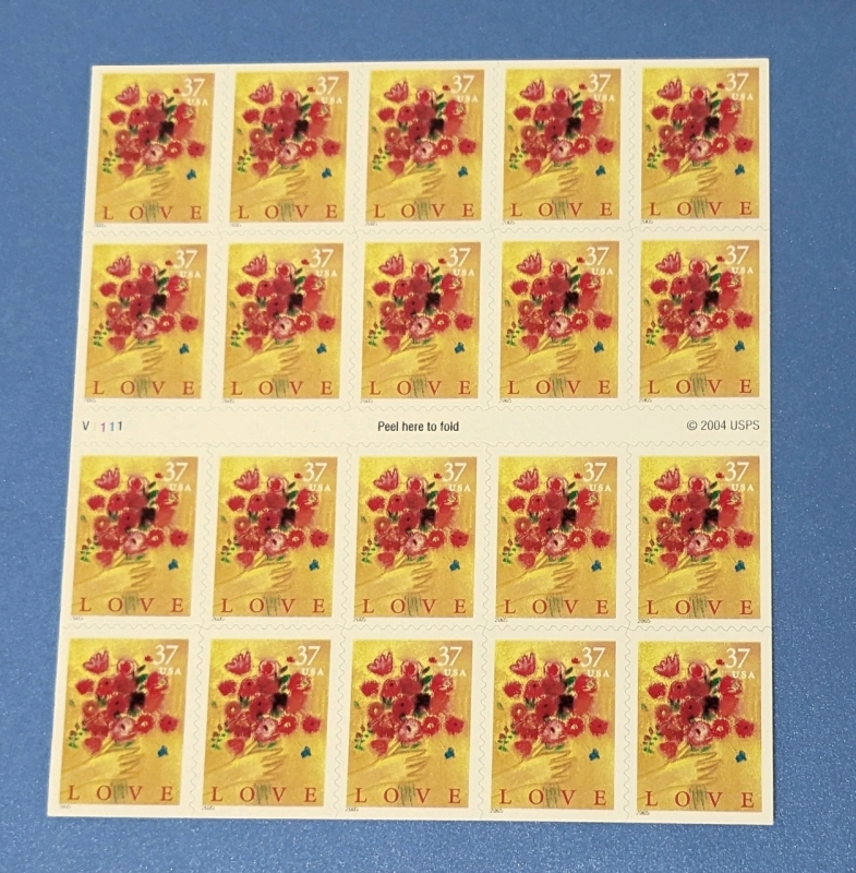 2005 US Postal ' Love Bouquet ' 37 Cent Postage Stamp Panel - 20 Stamps