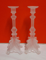 Vintage Val St. Lambert Manchester Frosted Glass Candlesticks 11"