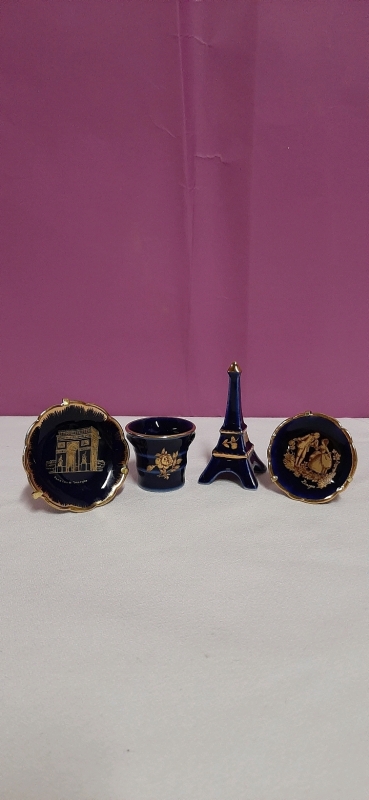 Vintage 4 Limoges Miniature Collectables. Eiffel Towet Arc de Triomphe and 2 Plates