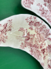 Myott & Son Old England Red Transferware Cake Plate 12 in & 3 Crown Devon Red Transferware Bone Dishes 6.5 inches wide - 3