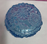 Vintage Fenton Blue Glass Trinket Box 4"