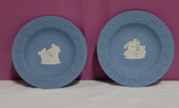 Vintage 2 Wedgwood Blue Jasperware Round Dishes 4.25"