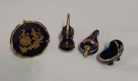 Vintage 4 Limoges Miniatures in Cobalt and Gold 1 Plate 1 Violin 1 Mandolin 1 Cradle