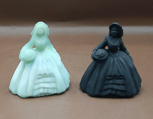 Vintage Boyd Glass Figurines Blue Satin and Black Satin Colonial Girls 2.5"