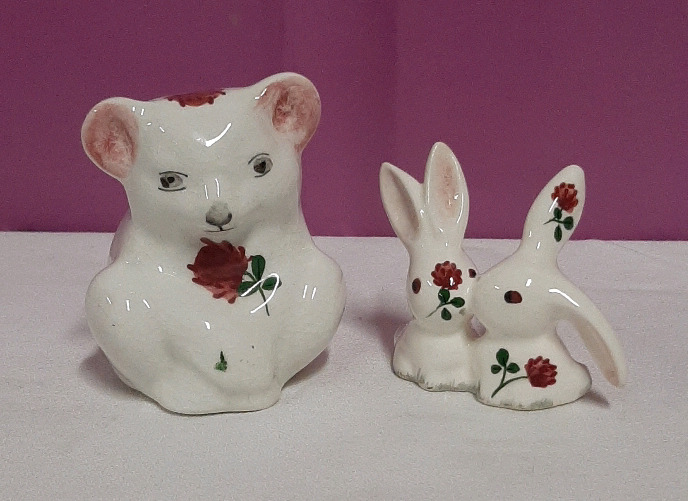 Vintage Plichta Figurines 1 Bear 1 Kissing Rabbits