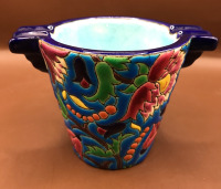 Longwy made in France Tube Lined Ashtray Art Deco c1920&rsquo;s 3 inches tall