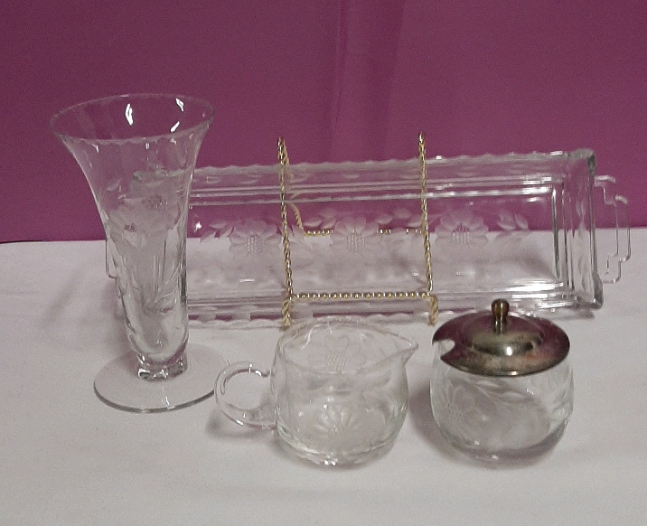 Vintage Cornflower 1 Rectangular Dish 1 Vase 1 Cream and Covered Sugar