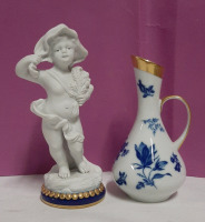 Antique French Bisque Porcelain Figure Vintage Blue and White Bavarian Jug