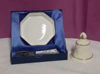 Vintage Aynsley Hexagonal Dish with Knife Ansley Camellia Bell