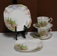 Vintage Royal Albert Kentish Rockery 2 Tea Cups and Saucers 1 Salad Plate 1 Bread and Butter Plate
