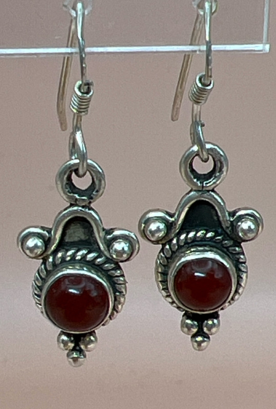 925 Sterling Silver Carnelian Dangle Earrings