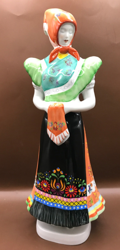 Hollohaza Hungary Figurine of a Woman in Traditional Dress 11.5 inches tall