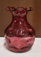 Vintage Cranberry Glass Thumbprint Vase 5.5"