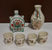 Vintage Zsolnay Pecs Floral Vase Zsolnay Pecs Decanter 4 Zsolnay Pecs Schnapps Cups or Egg Cups