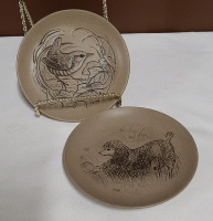 Vintage Poole Pottery Dishes one with Beetle and Bird The other with a Poodle 5"