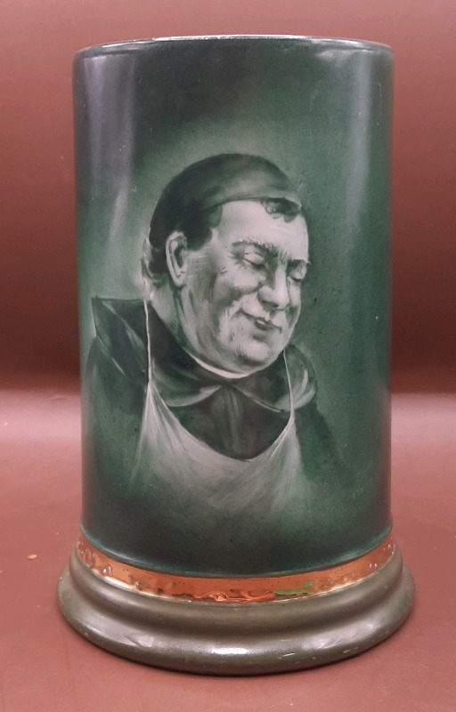 Vintage American Limoges Hand Painted Tankard with a Monk 6"