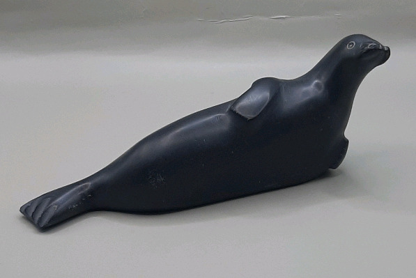 Vintage Inuit Soapstone Carving of a Seal 6"