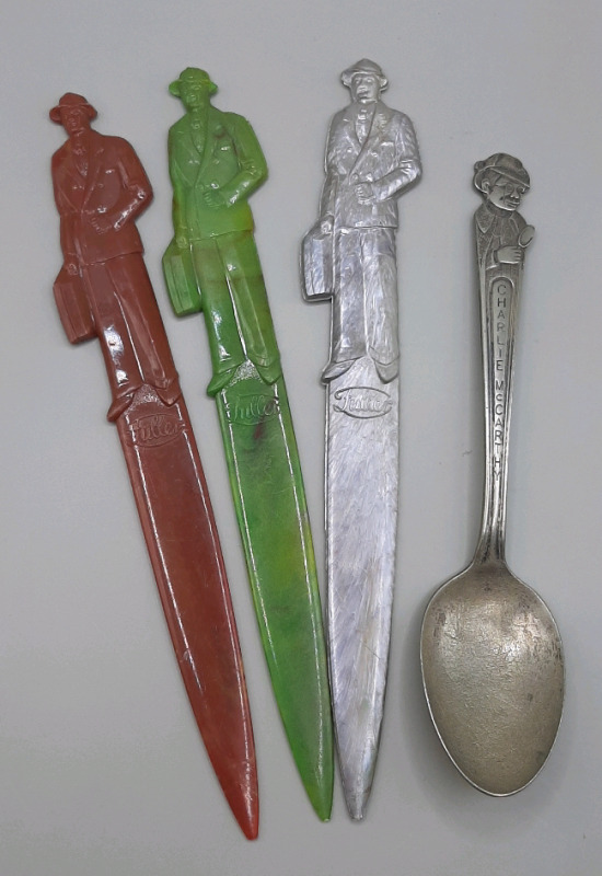 Vintage 3 Fuller Brush Letter Openers and a Charlie McCarthy Spoon
